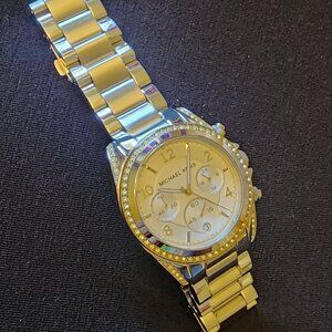 Michael Kors Silver-Tone Crystal-Accented Chronograph Watch